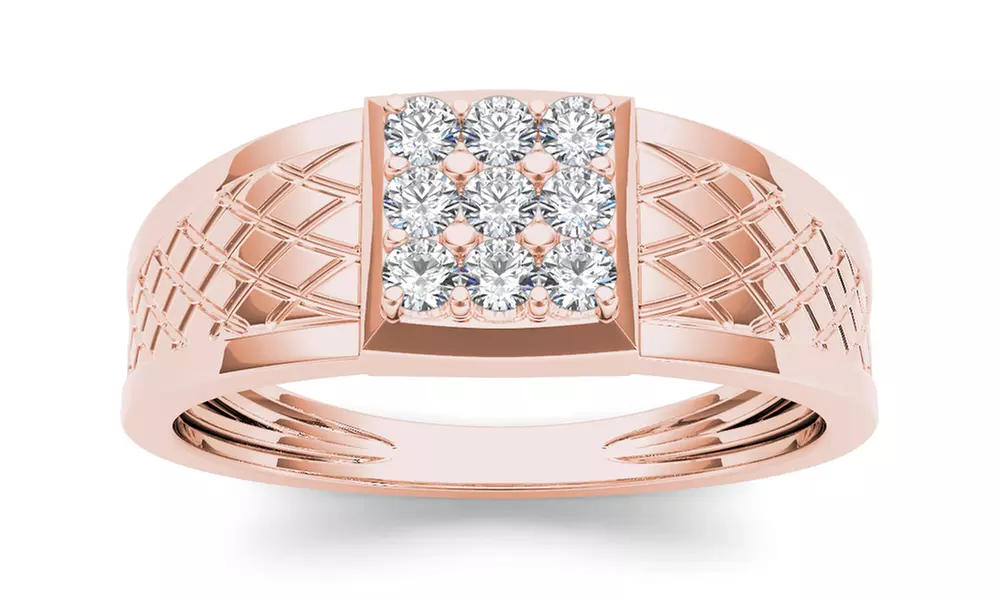 10k Rose Gold 1/3ct TDW Diamond Cluster Men's Ring (H-I, I2) - Primary Image