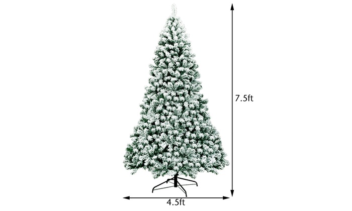 Costway 7.5Ft Pre-Lit Premium Snow Flocked Hinged Artificial Christmas ...