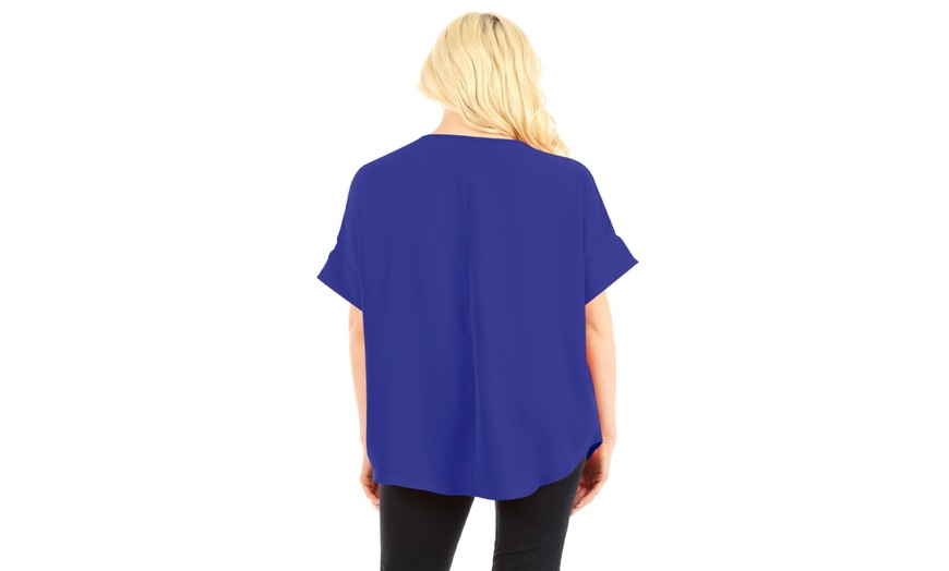Image 3: Woven V Neck Top Short Sleeve Span Shirts Blouse