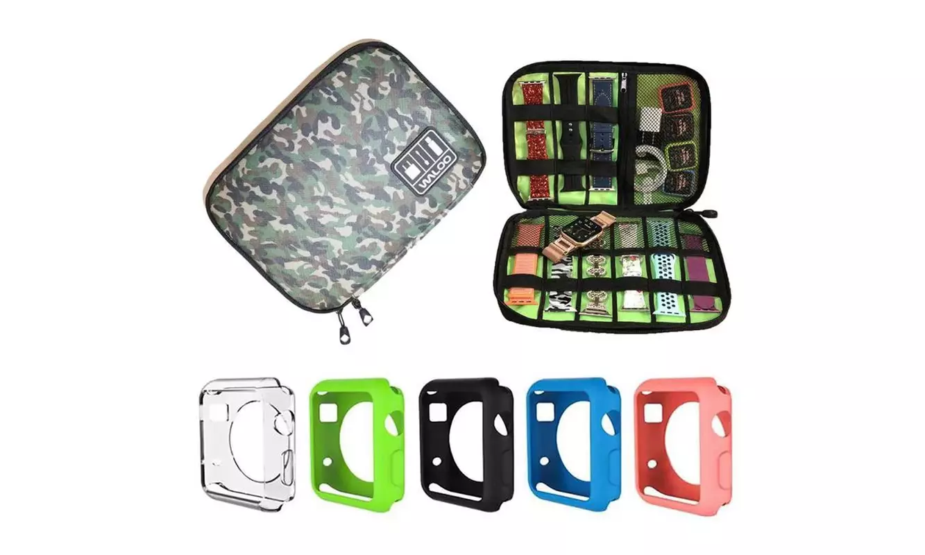 Waloo Apple Watch Band Organizer with Five pack of Faceplate Cover Bundle