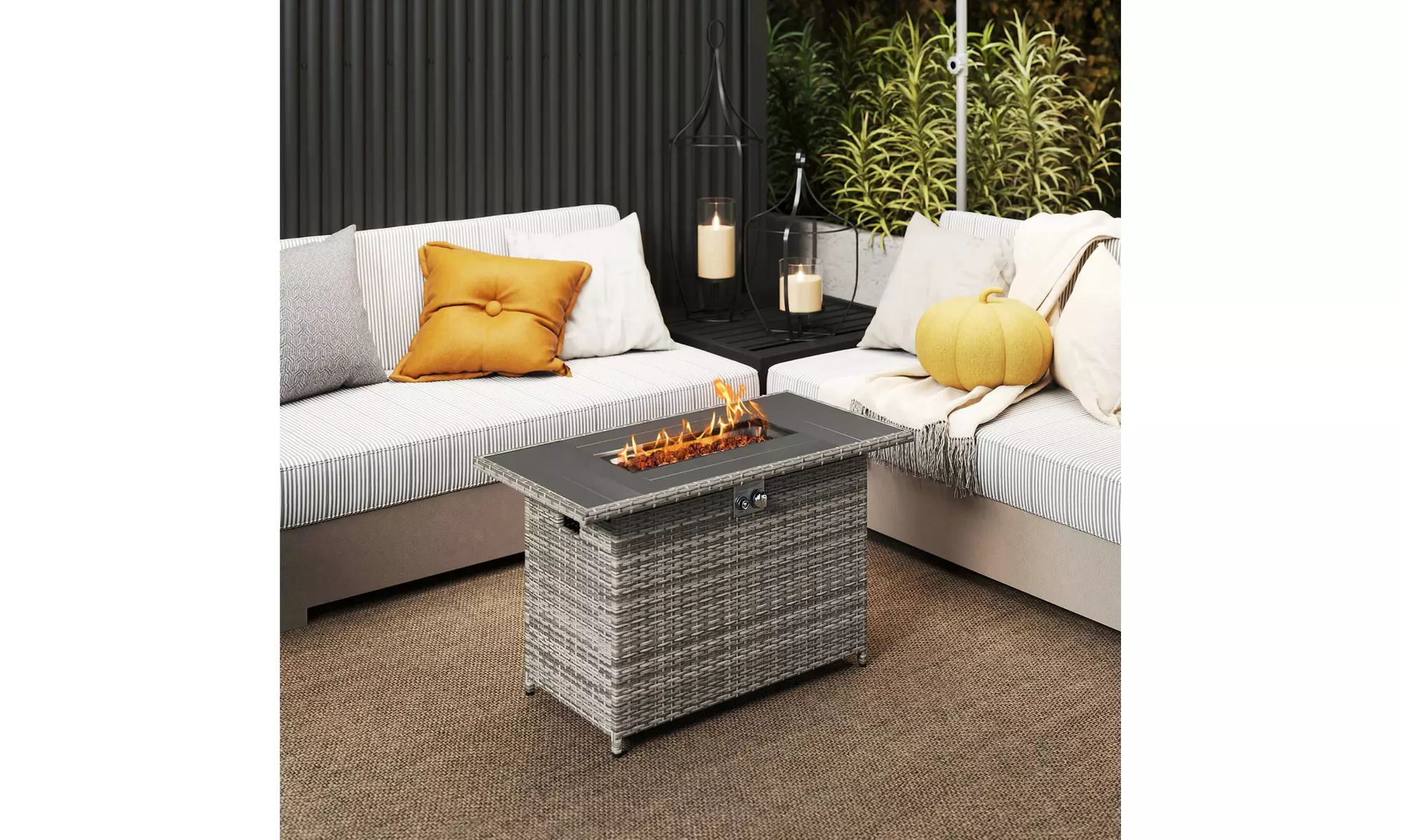 Costway Propane Fire Pit Table with Metal Slatted Tabletop & Steel Burner