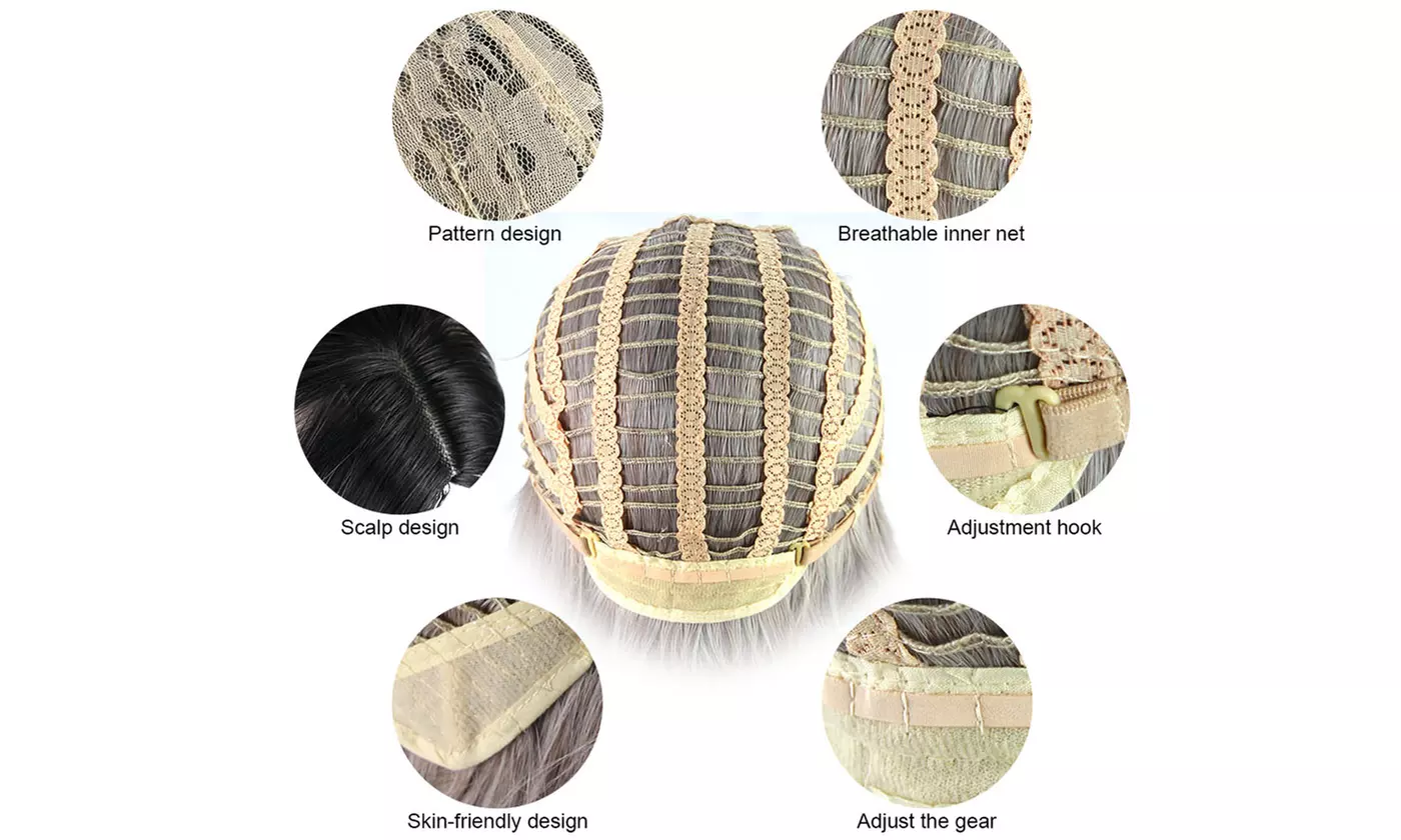 Silver Gray Two Tones Synthetic Long Nature Wave Heat Resistant Wig Hair