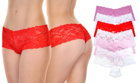 Sexy Lace Crotchless Thong Or Cheeky Boxer Panties (2-Pack Or 6-Pack) Medium (4-6) 2-Pack White Pink Thongs