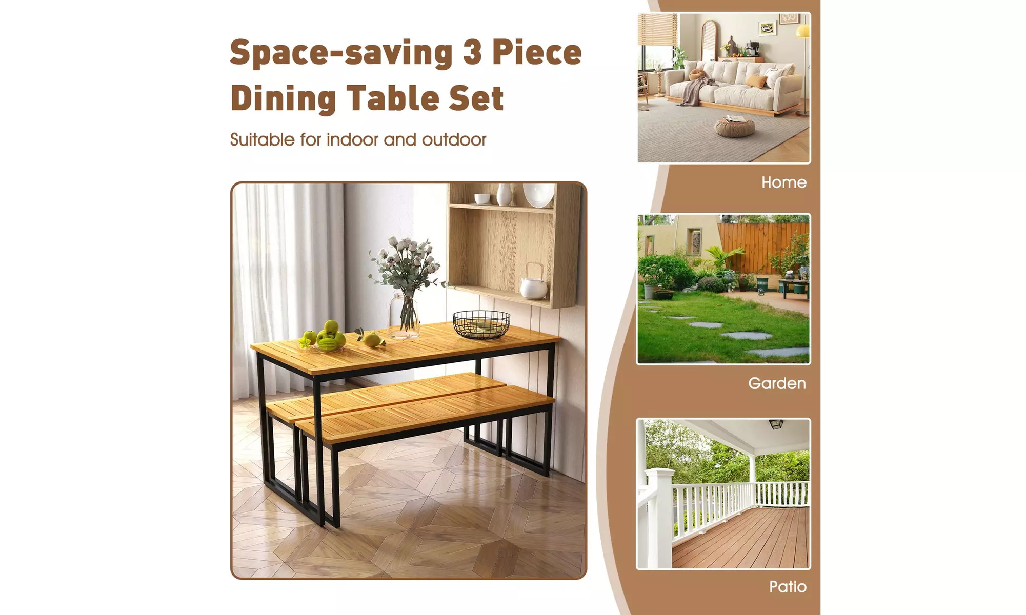 Costway 55" Acacia Wood Rectangular Dining Table