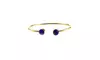 Yellow Gold Plated Silver Round Blue Sapphire Stackable Bangle Bracelet 24k Gold