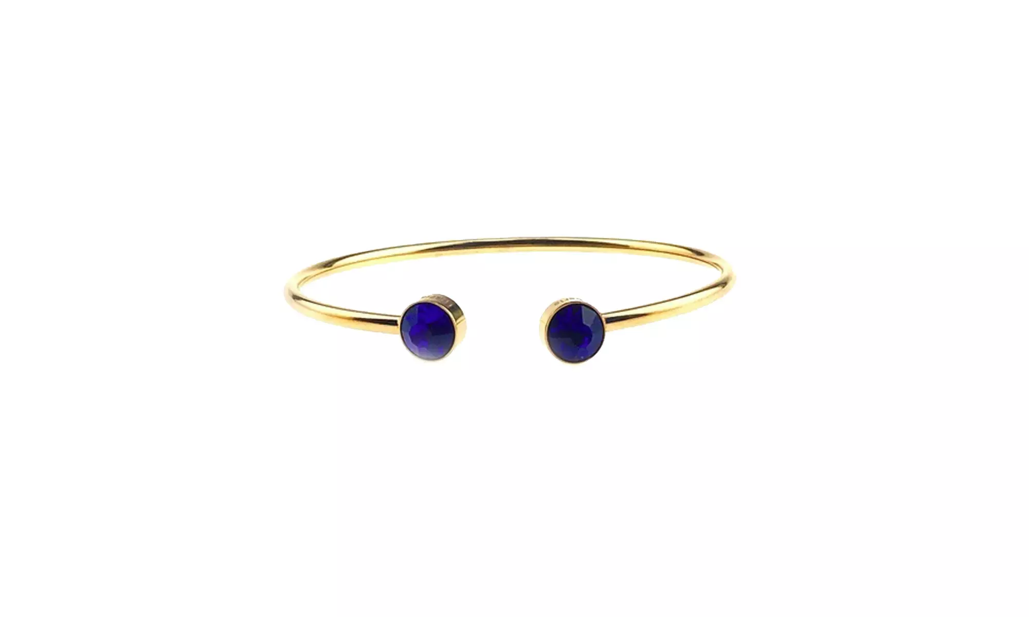 Yellow Gold Plated Silver Round Blue Sapphire Stackable Bangle Bracelet 24k Gold - Primary Image