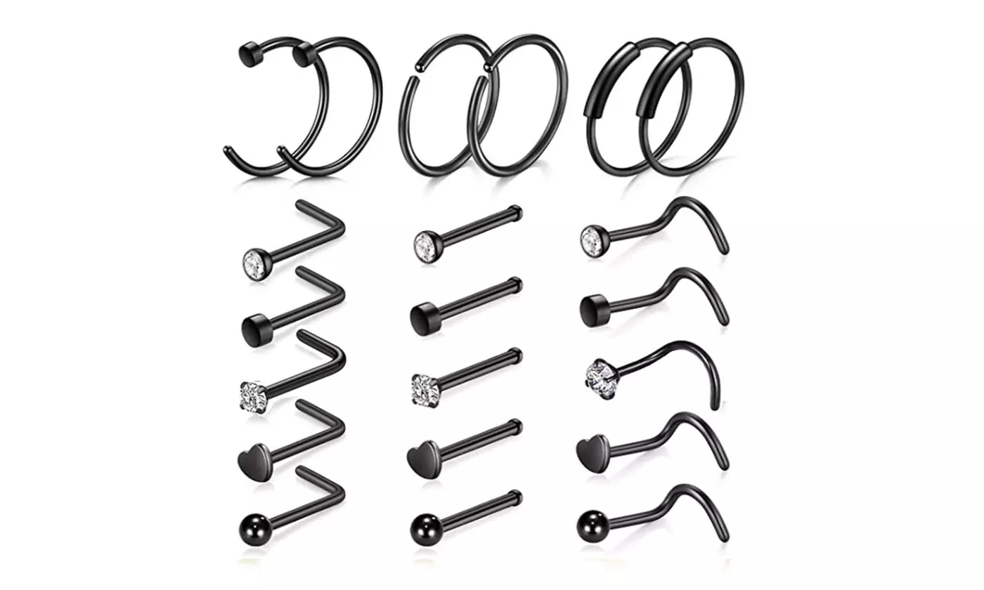 21pcs/set 20G Nose Ring Studs Hoops Screws Bend Rings Piercing Accessories