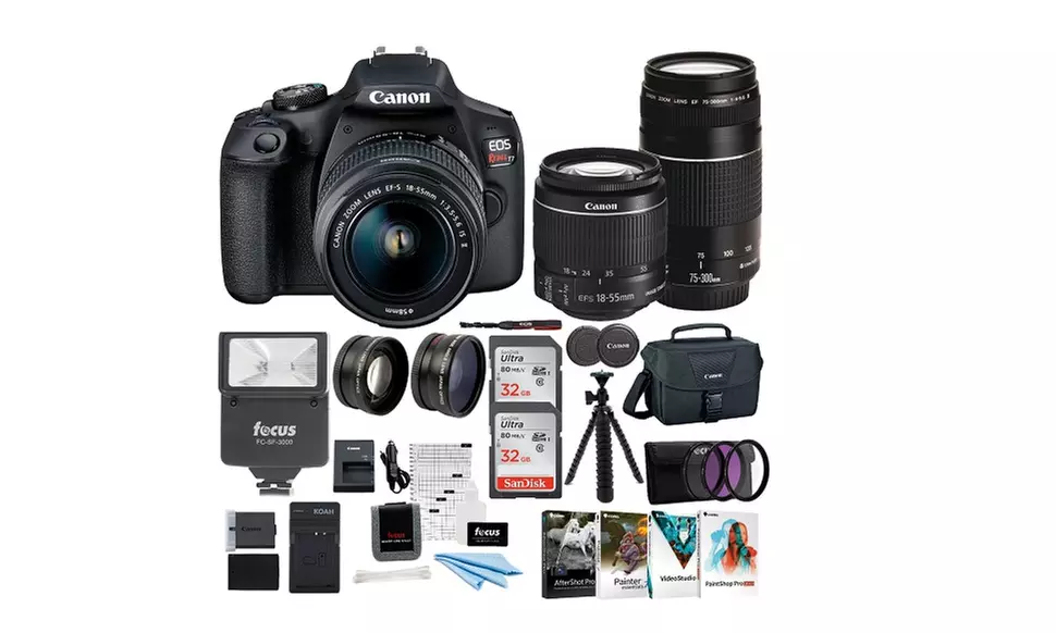 Canon EOS Rebel T7 DSLR Camera 18-55 and 75-300 Double Zoom Lens with Bag Bundle - Primary Image