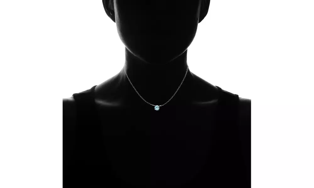 Sterling Silver Small Dainty Round Blue Topaz Choker Necklace