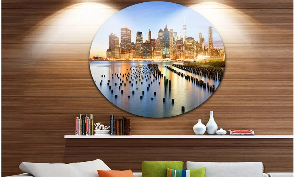 New York Skyline with Skyscrapers' Ultra Glossy Cityscape Circle Wall Art - Primary Image
