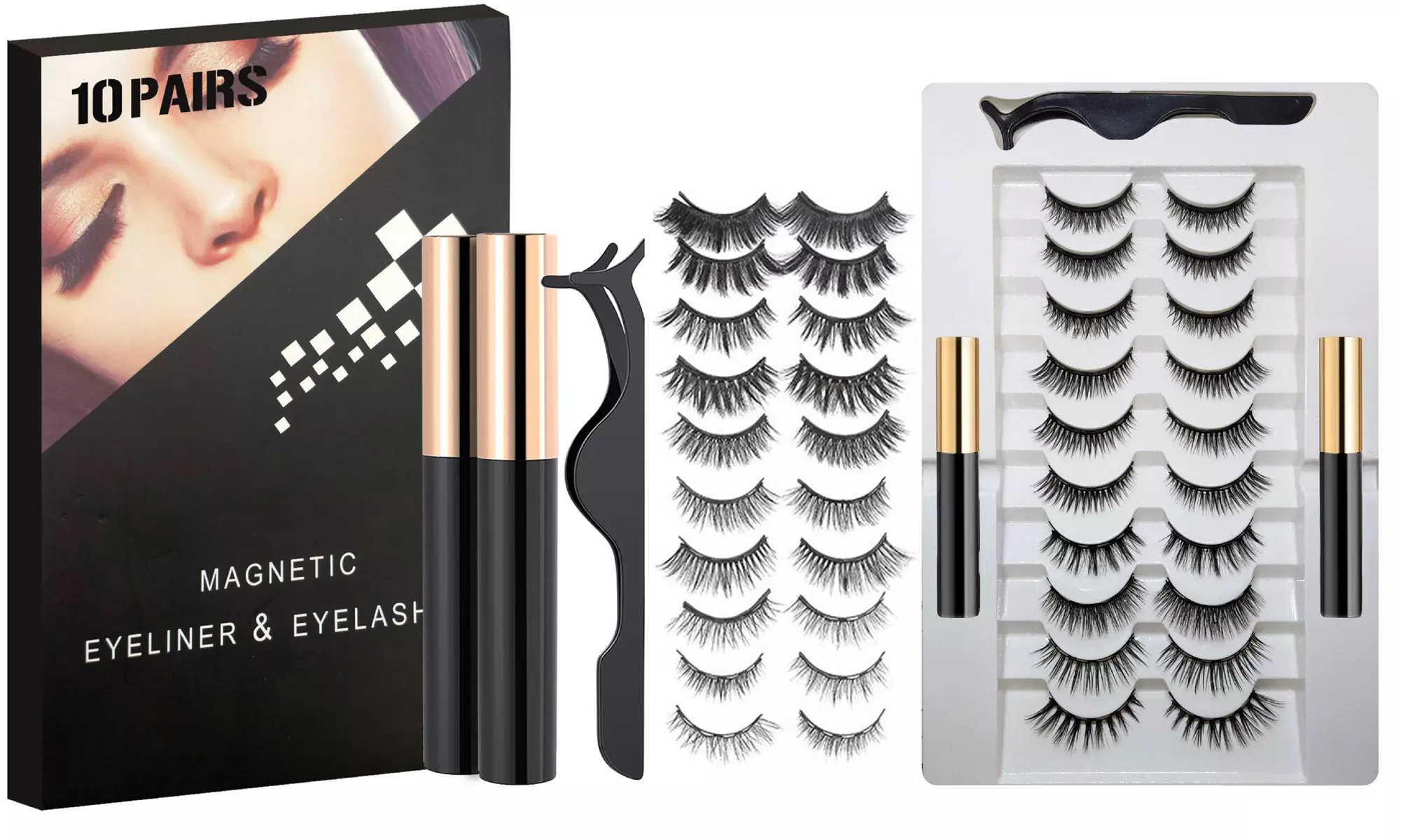 2 Tubes Magnetic Eyeliner with 10 Pairs Mixed Style Magnetic Eyelashes Kit - Second Medium