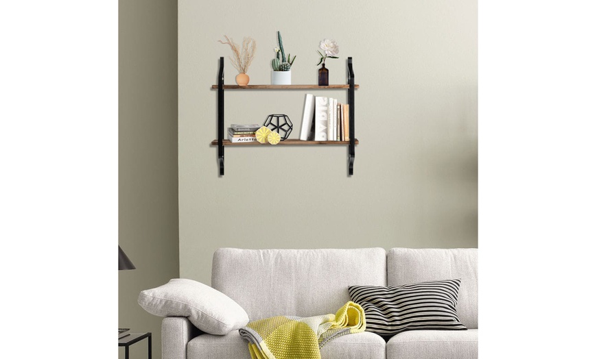 2 Tiers Floating Shelves Wall Mounted Industrial Wall Shelves | Groupon