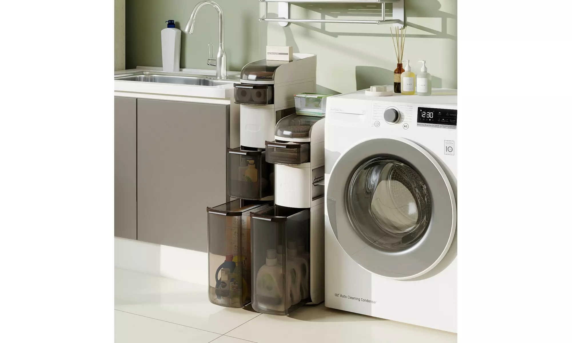 Costway Narrow Bathroom Storage Cabinet with Drawers Tissue Box Wheels