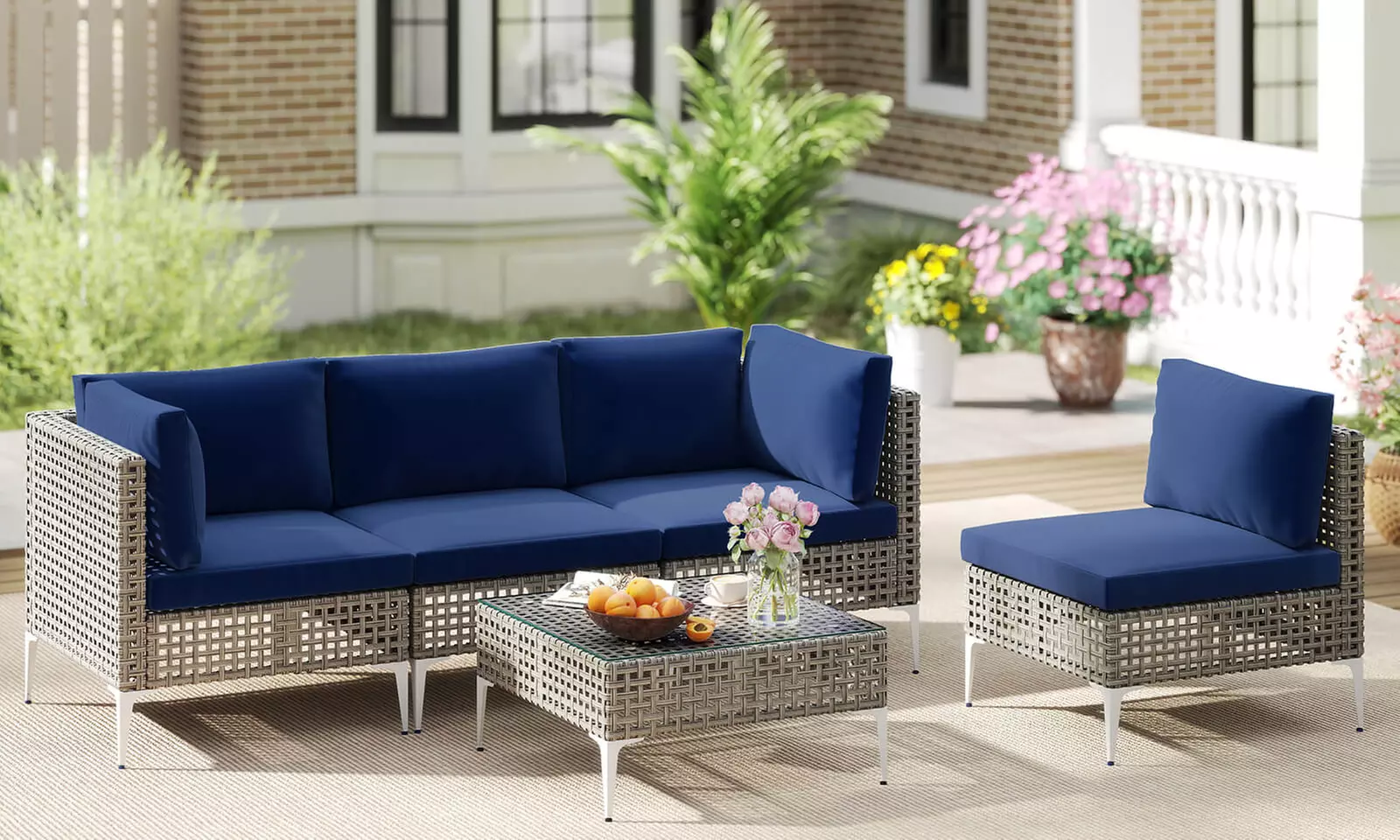 Costway Outdoor Furniture Set with Seat & Back Cushions Coffee Table