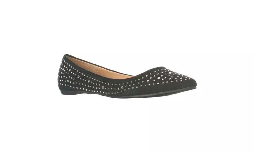 Lasonia Women's Faux Suede Rhinestone Studded Pointed Toe Flats, Black - Primary Image