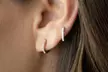 925 Sterling Silver Huggie Hoop Earrings with Crystal Pave - Second Medium