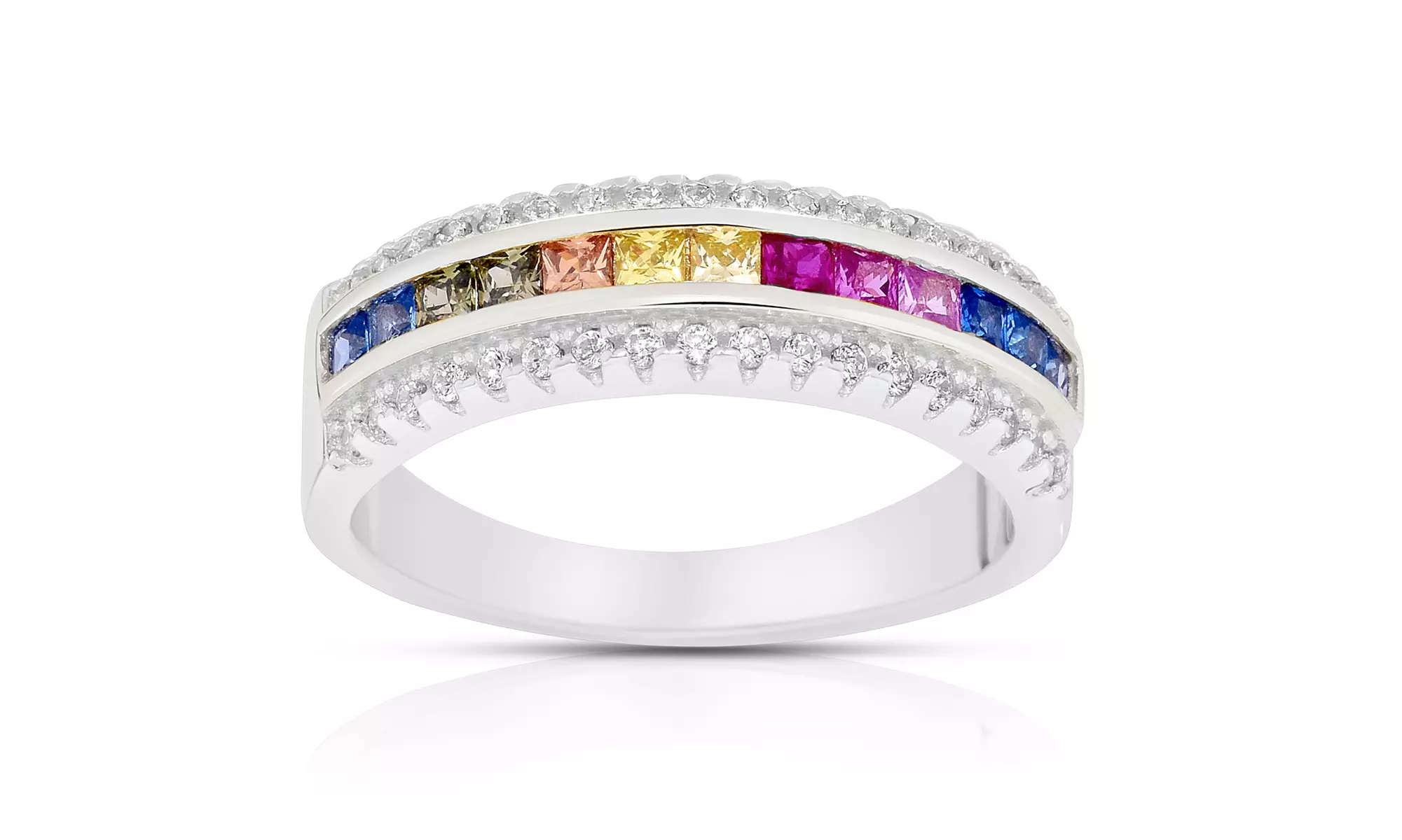 Luxe Rainbow Eternity Rings in Solid Sterling Silver 