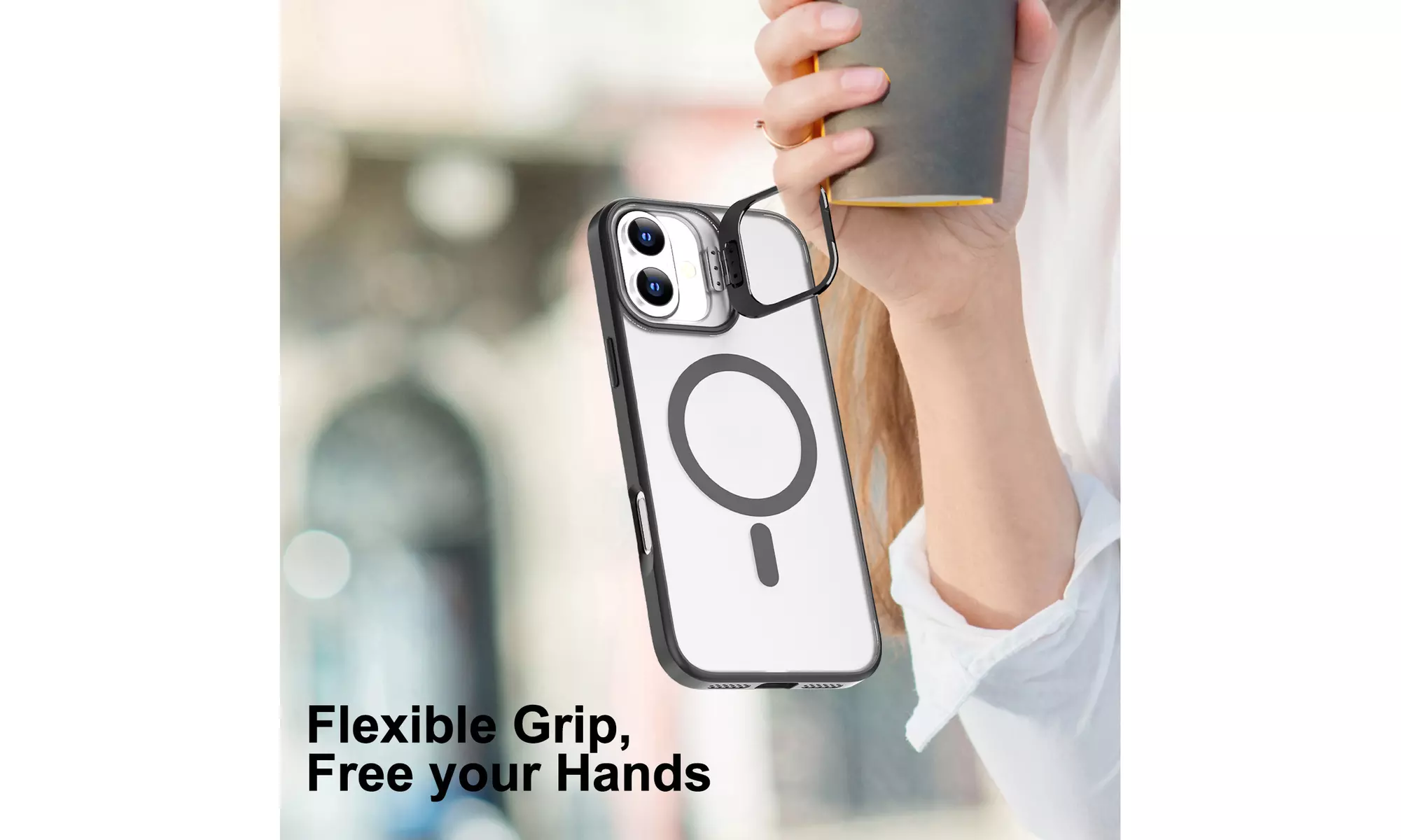 Transparent Phone Case With Metal Lens Stand for iPhone 16/iPhone16 Plus MagSafe