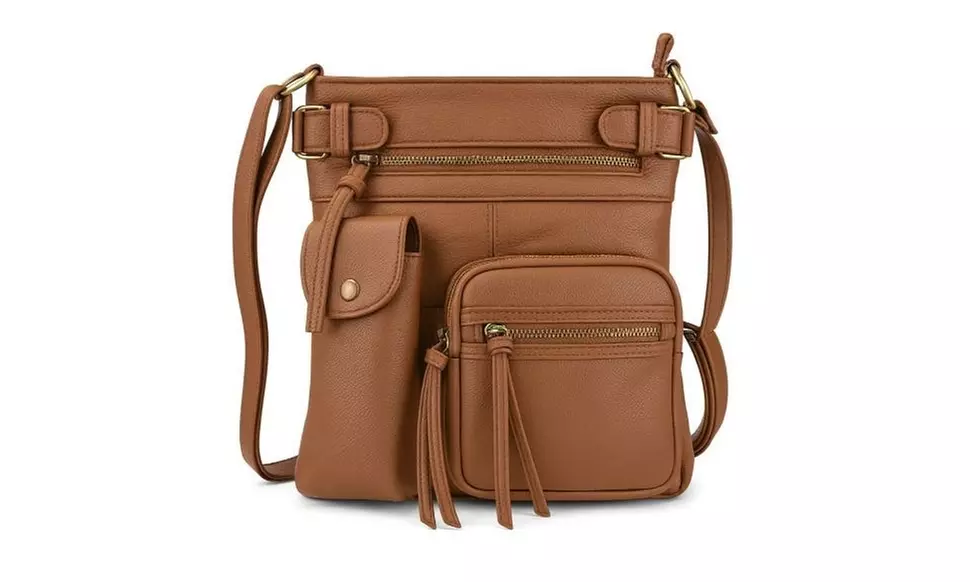 Super Soft Genuine Leather Crossbody Bag with Top Belt Accent