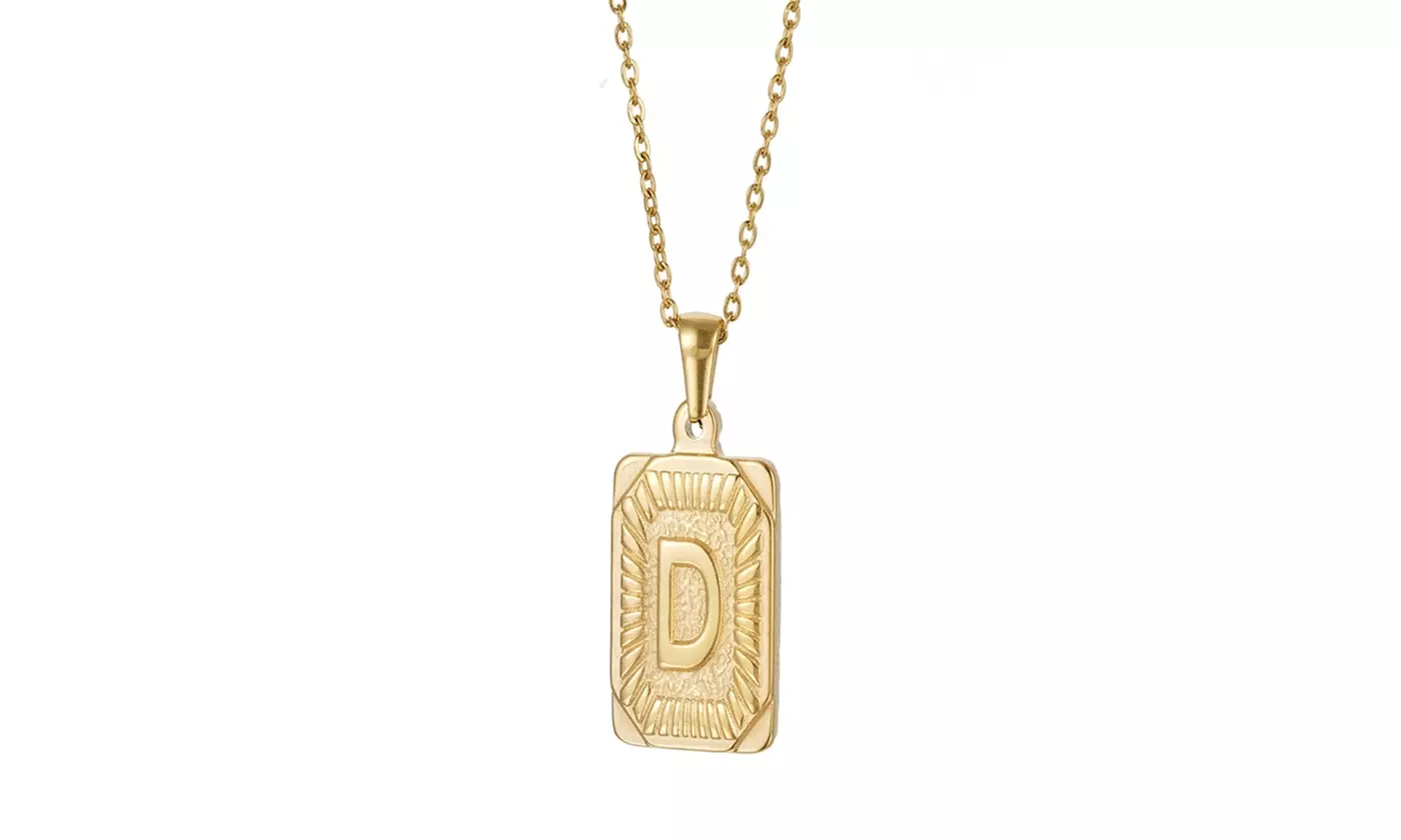 Gold Plated Stainless Steel Initial Pendant with Box Link Chain Necklace