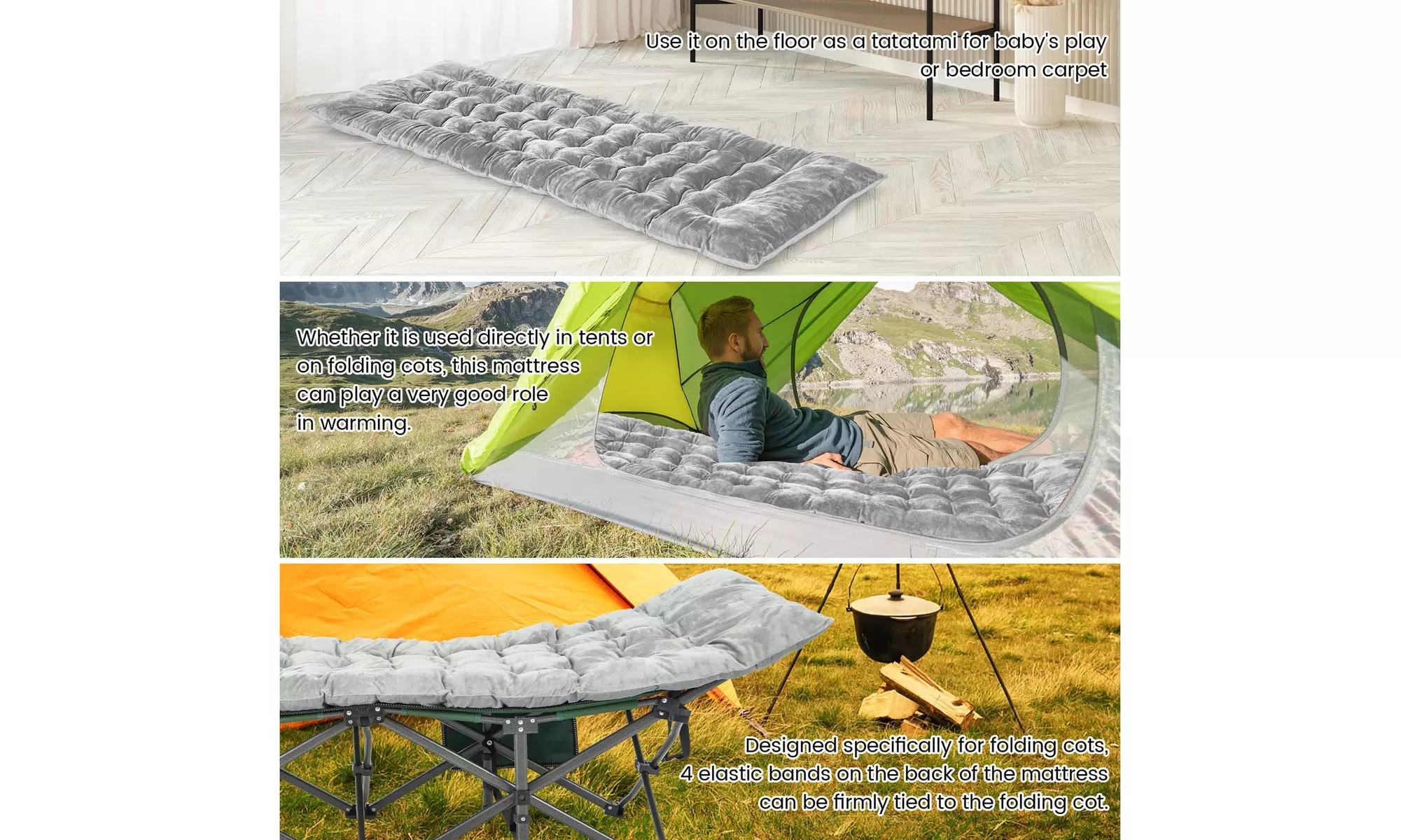 Costway Camping Cot Pad Sleeping Mattress Crystal Velvet Outdoor Lightweight