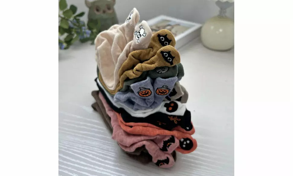 10-Pairs Women Halloween Funny Spooky Socks Kawaii Embroidered Low Cut Socks