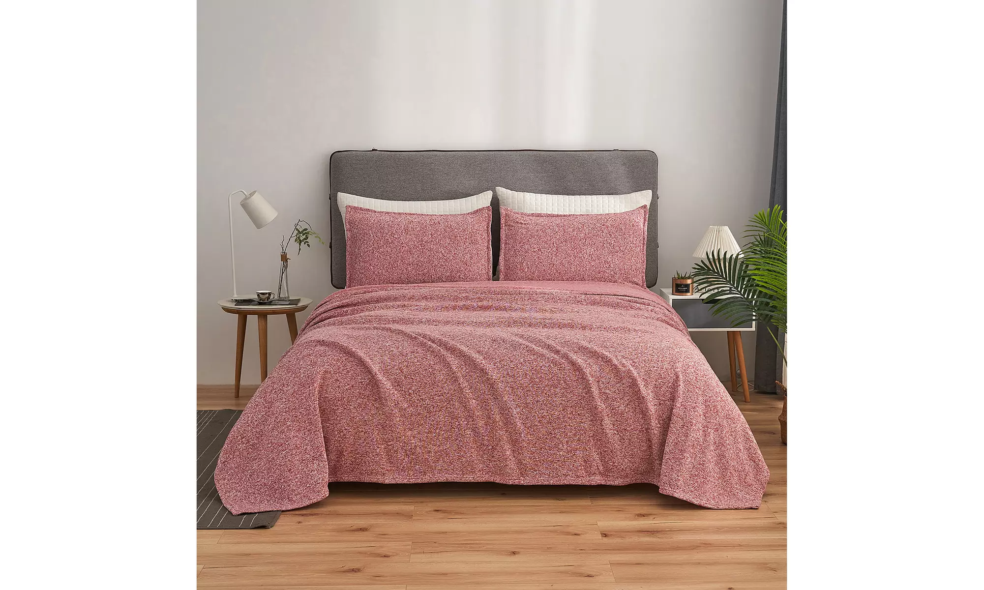 2-3 Piece Knit Weave Bed Blanket Set,Lightweight Fuzzy Jersey Blanket With Shams