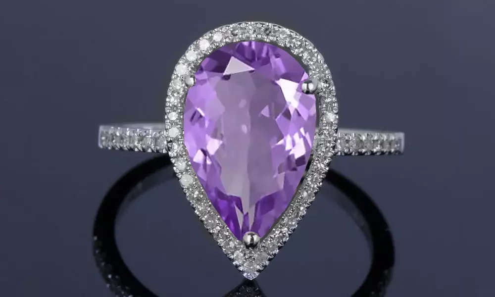 4.00 CTTW Genuine Amethyst Gemstone Pear Cut Halo Ring