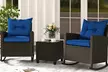 Costway 3 PCS Patio Wicker Rocking Set with Tempered Glass Table & Soft Cushions - Second Medium