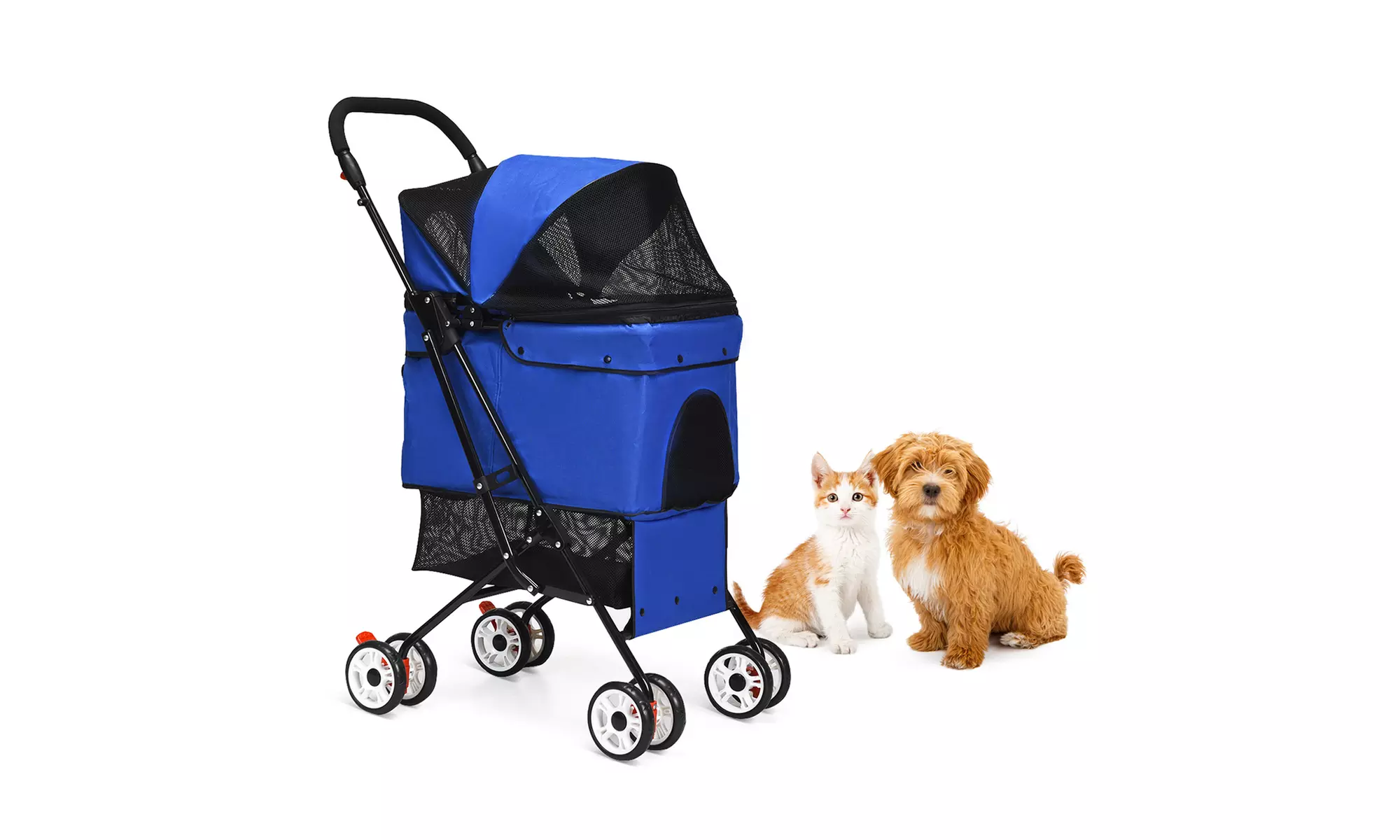 Folding Cat Dog Pets Stroller Installation-free Basket Blue/Pink - Primary Image