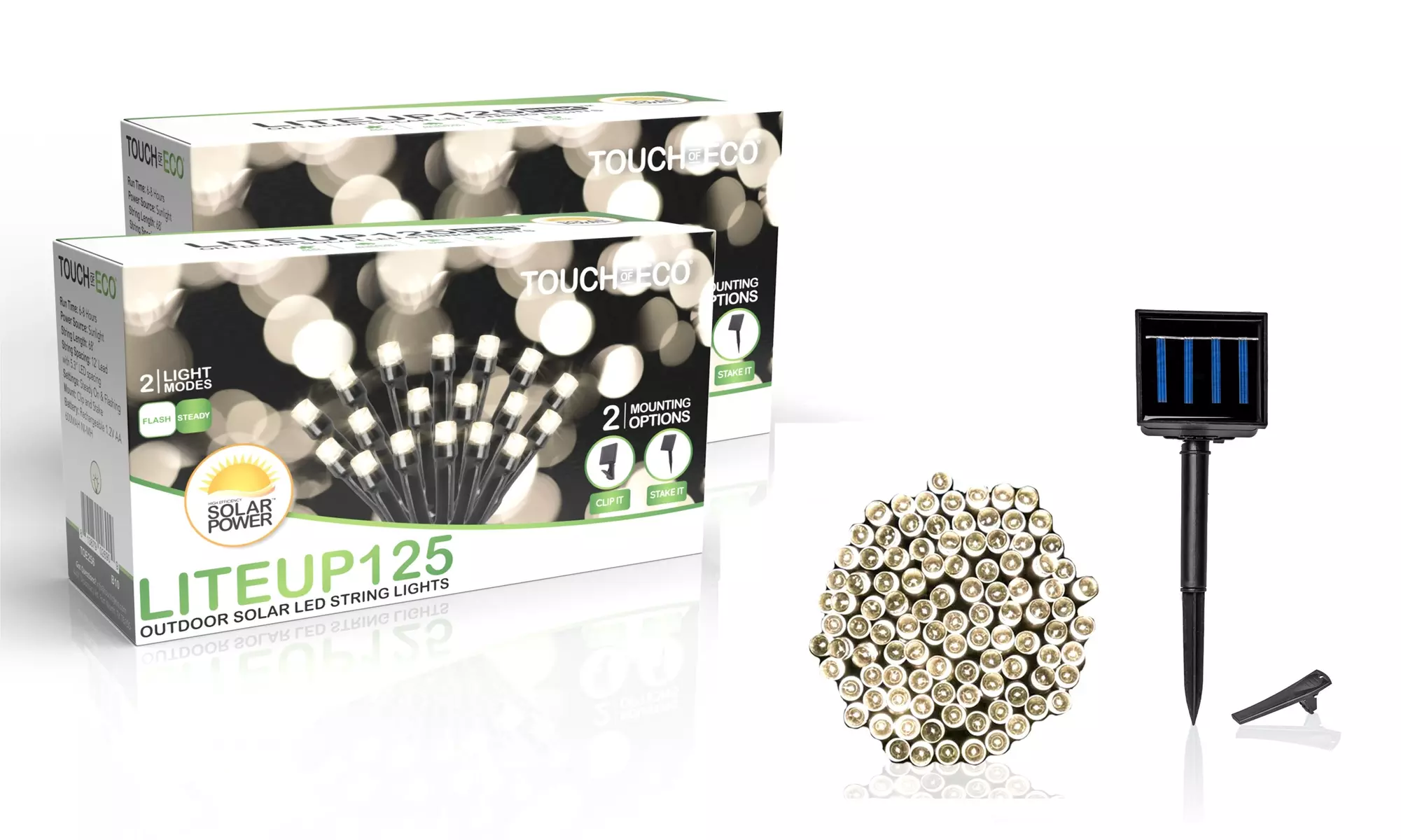 125 LED Solar Powered String Lights - Warm White/Multicolor Packs