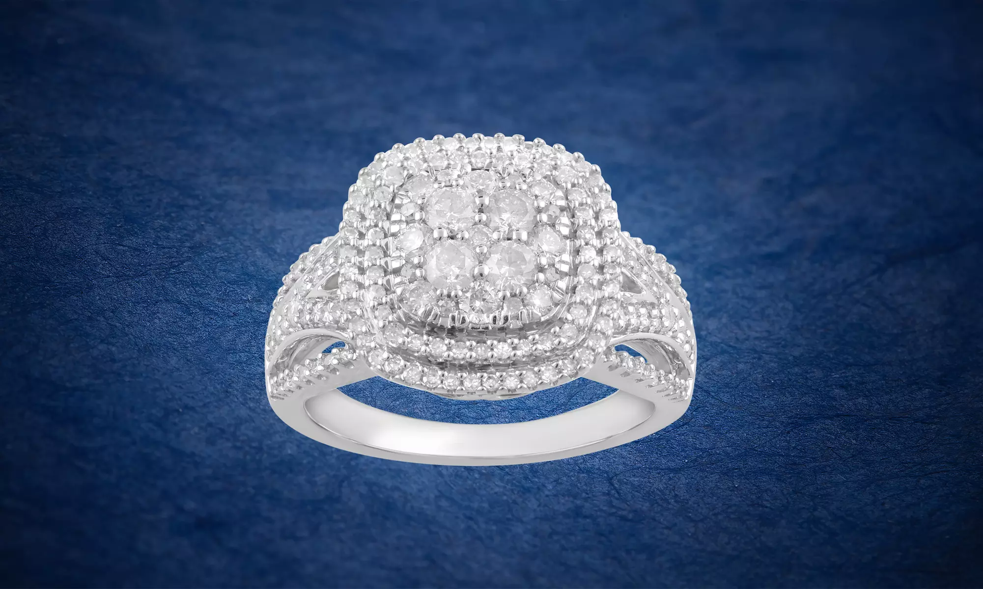 1.0 Cttw. Diamond Cushion Cluster Halo Ring In 10K Gold by Brilliant Diamond