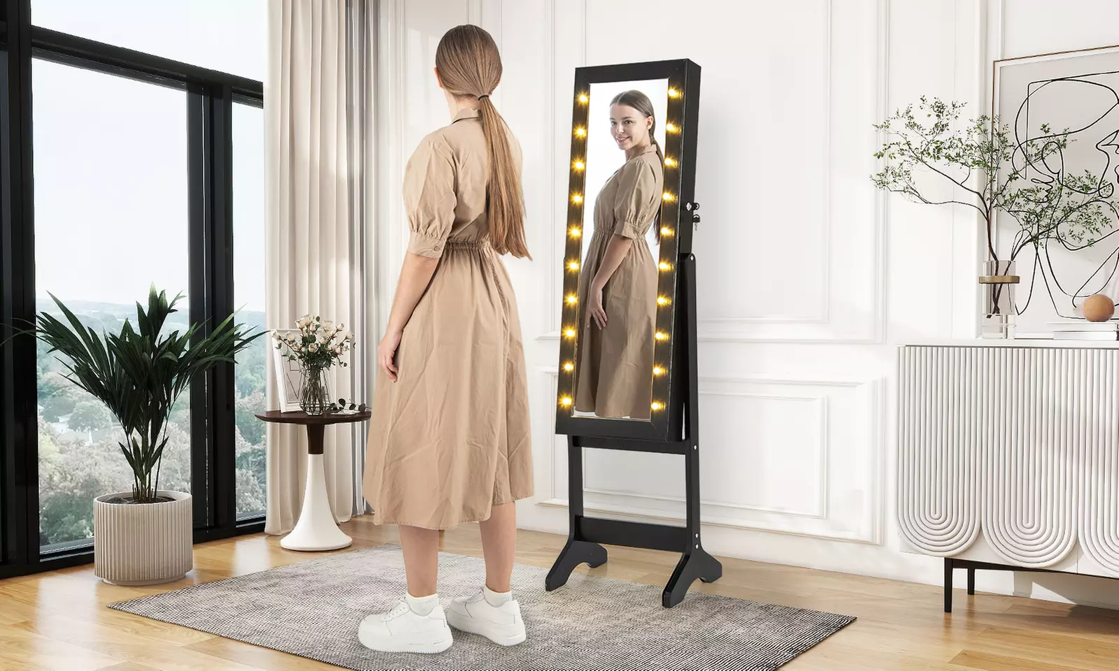 Costway Full-Length LED Mirror Jewelry Cabinet with 20 LED Lights