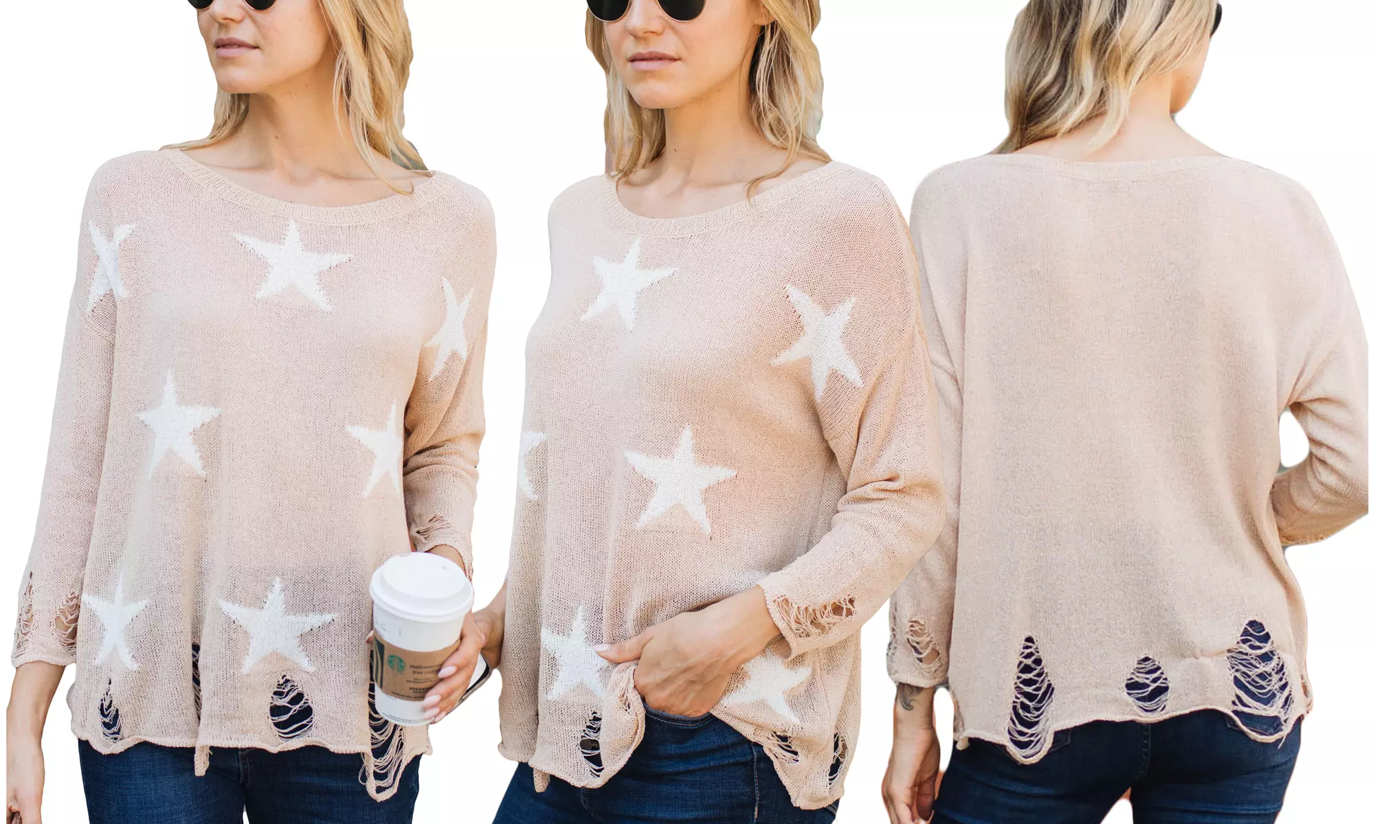 Women's Distressed Oversized Star Sweater. Plus Sizes Available - Second Medium