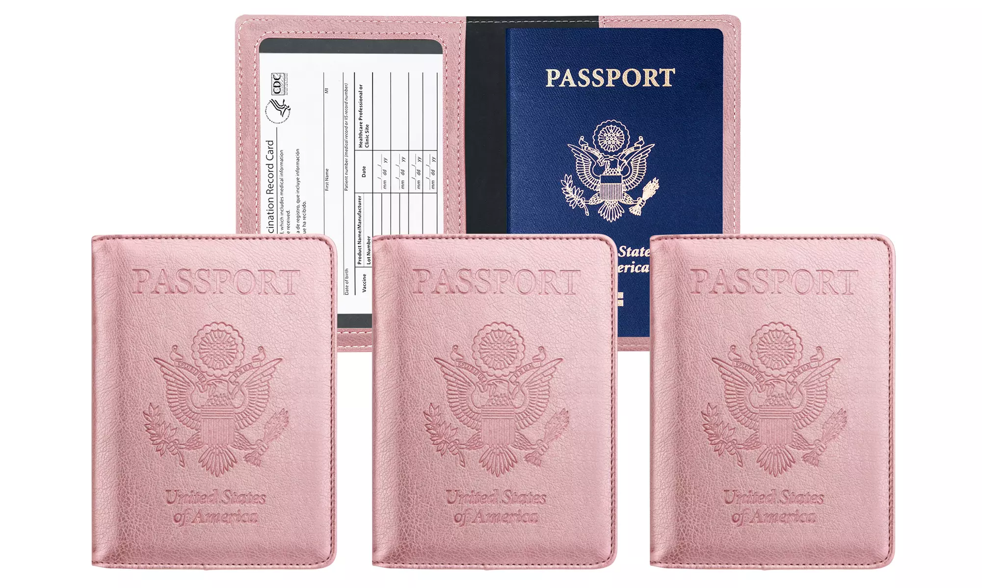 3:Pack RFID Multi-function Passport Holder with CDC Vaccination Card Slot 