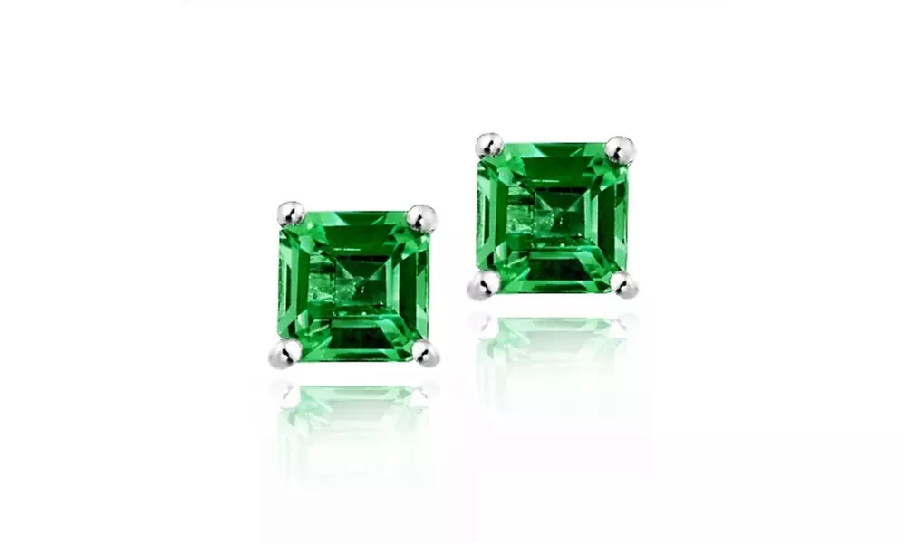 Simulated Emerald Square 5mm Stud Earrings in Sterling Silver - Second Medium