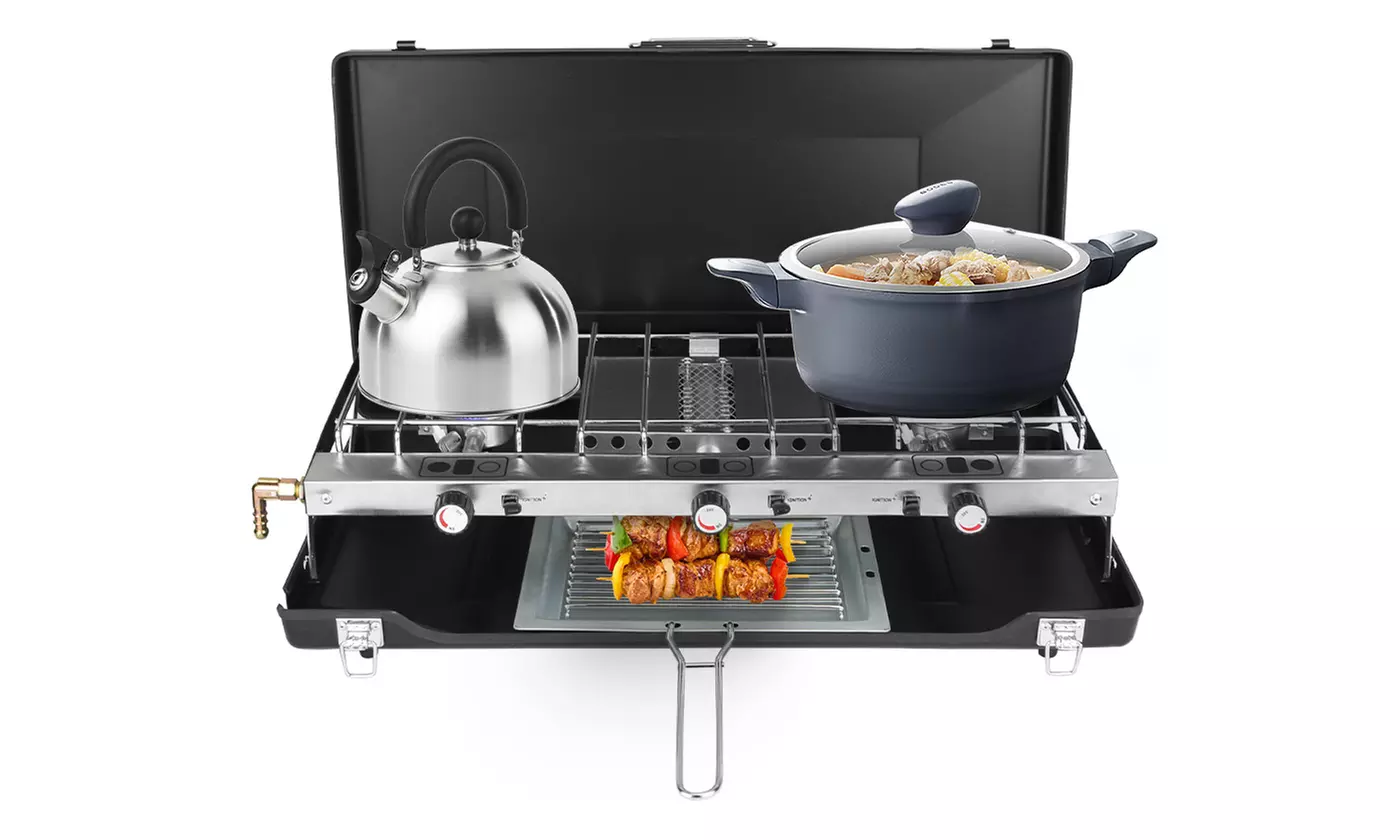 LakeForest 3-Burner 20,000 BTU Portable Propane Camping Stove with Toast Tray