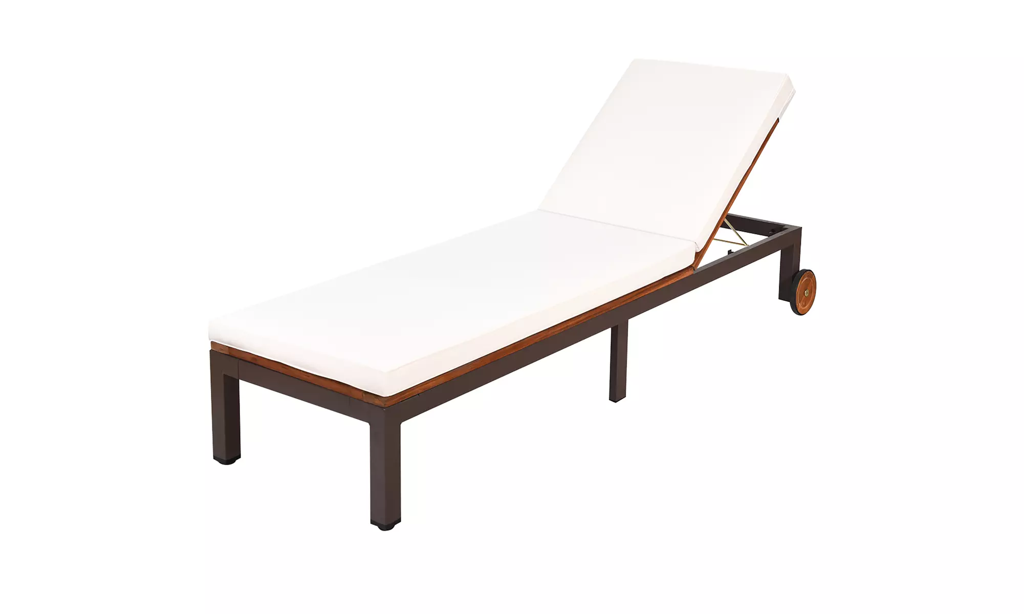 Patio Acacia Wood Lounge Chair Chaise Recliner Adjustable Backrest Cushion Wheel