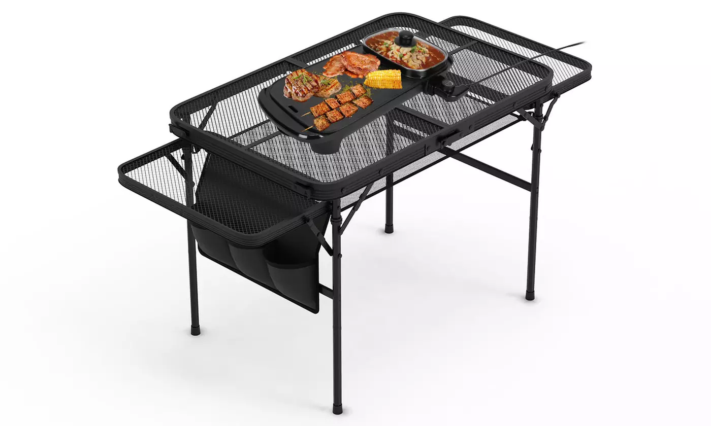 LakeForest Folding Camping Table Aluminum Picnic Table Collapsible Grill Stand