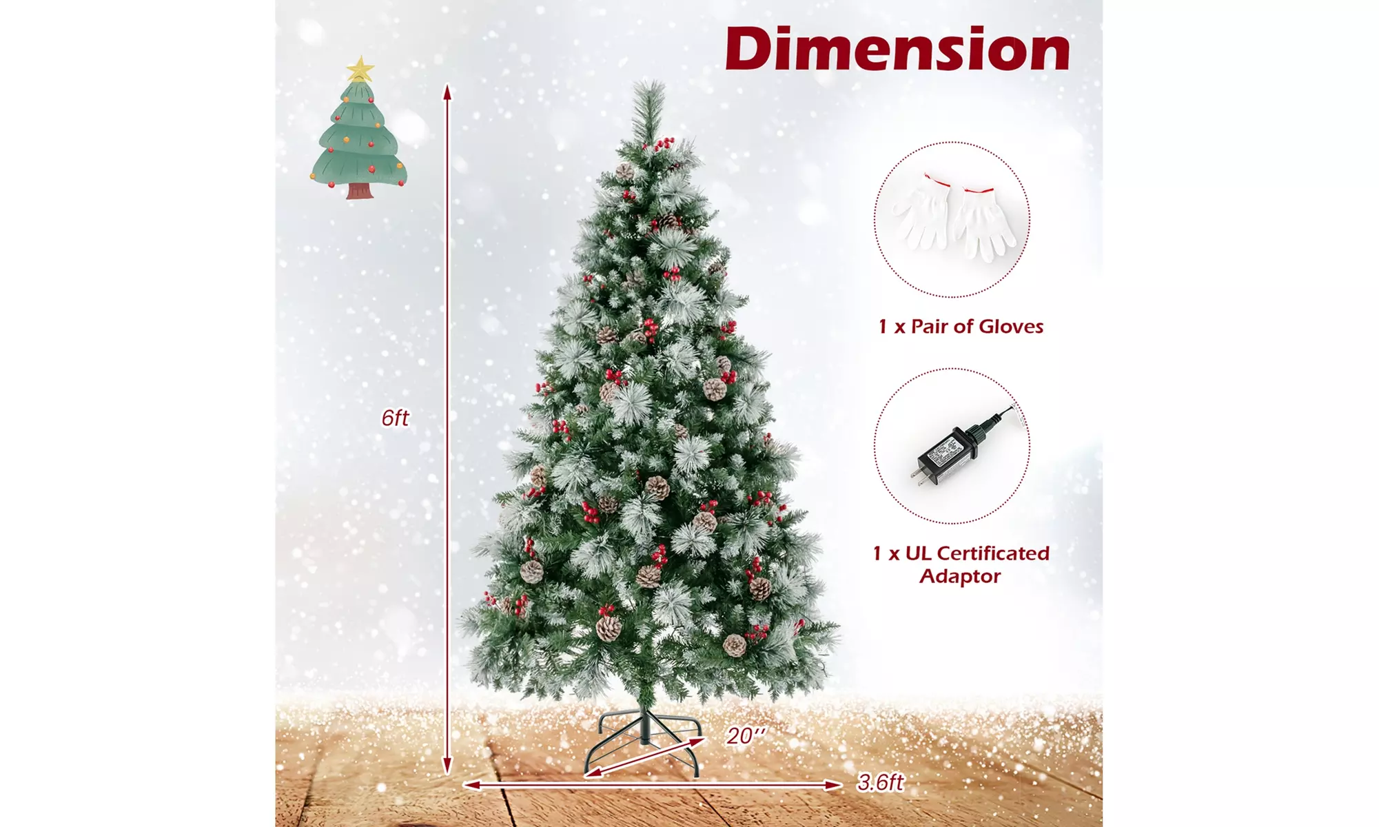 Costway 6 FT Pre-Lit Artificial Christmas Tree Hinged Pine Needles 350 LED Light