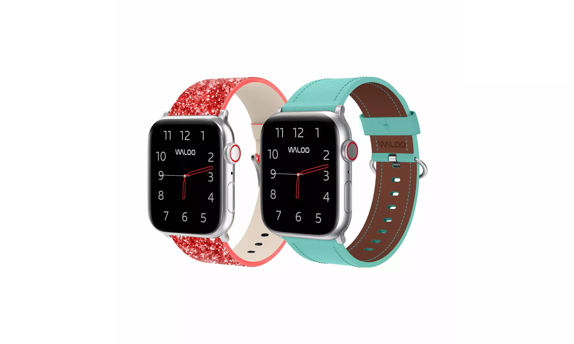 Waloo 2-Pack Leather Bling and Classic Leather Apple Watch Bands