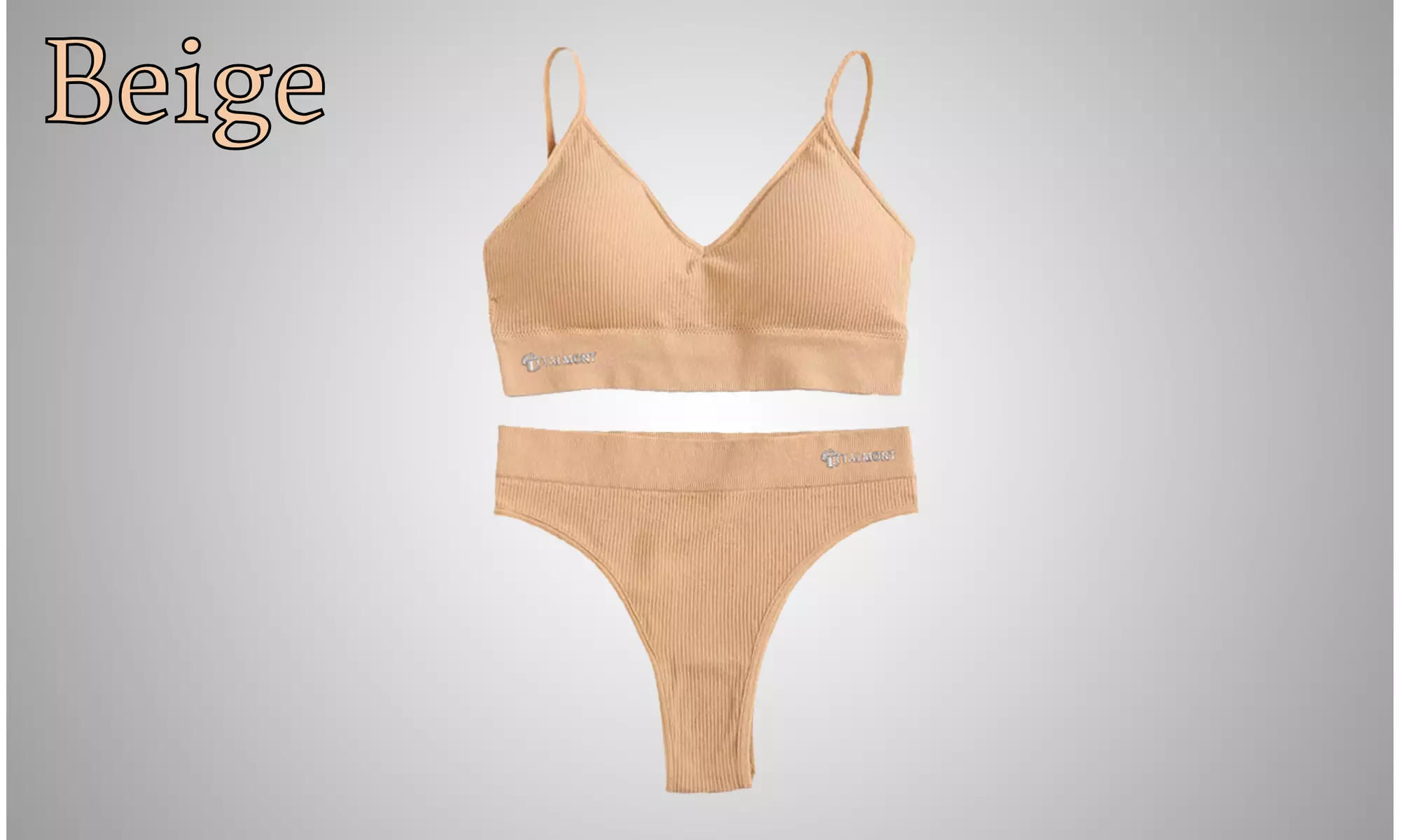 Talmont Seamless Ribbed Bra and Panty Set Soft Stretchy Lounge Lingerie