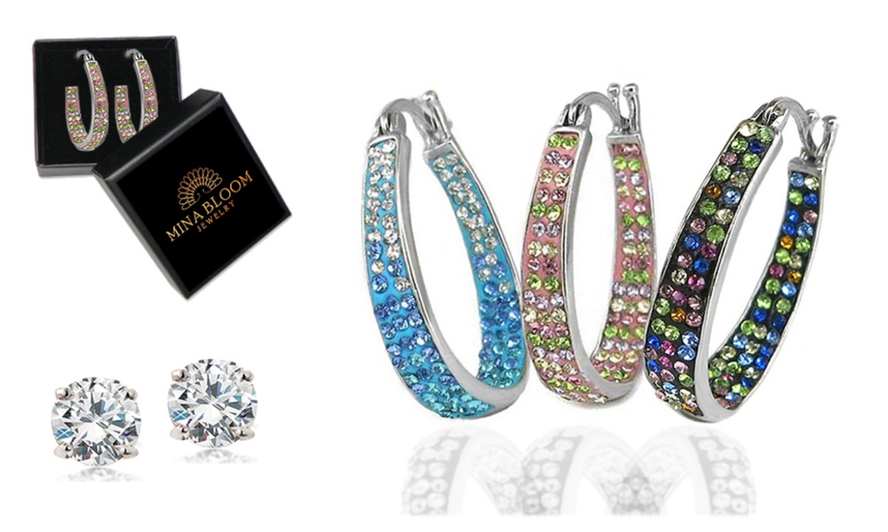 Crystal Hoop Earring 2.00 CT Studs and Giftbox Made With Crystals From Swarovski