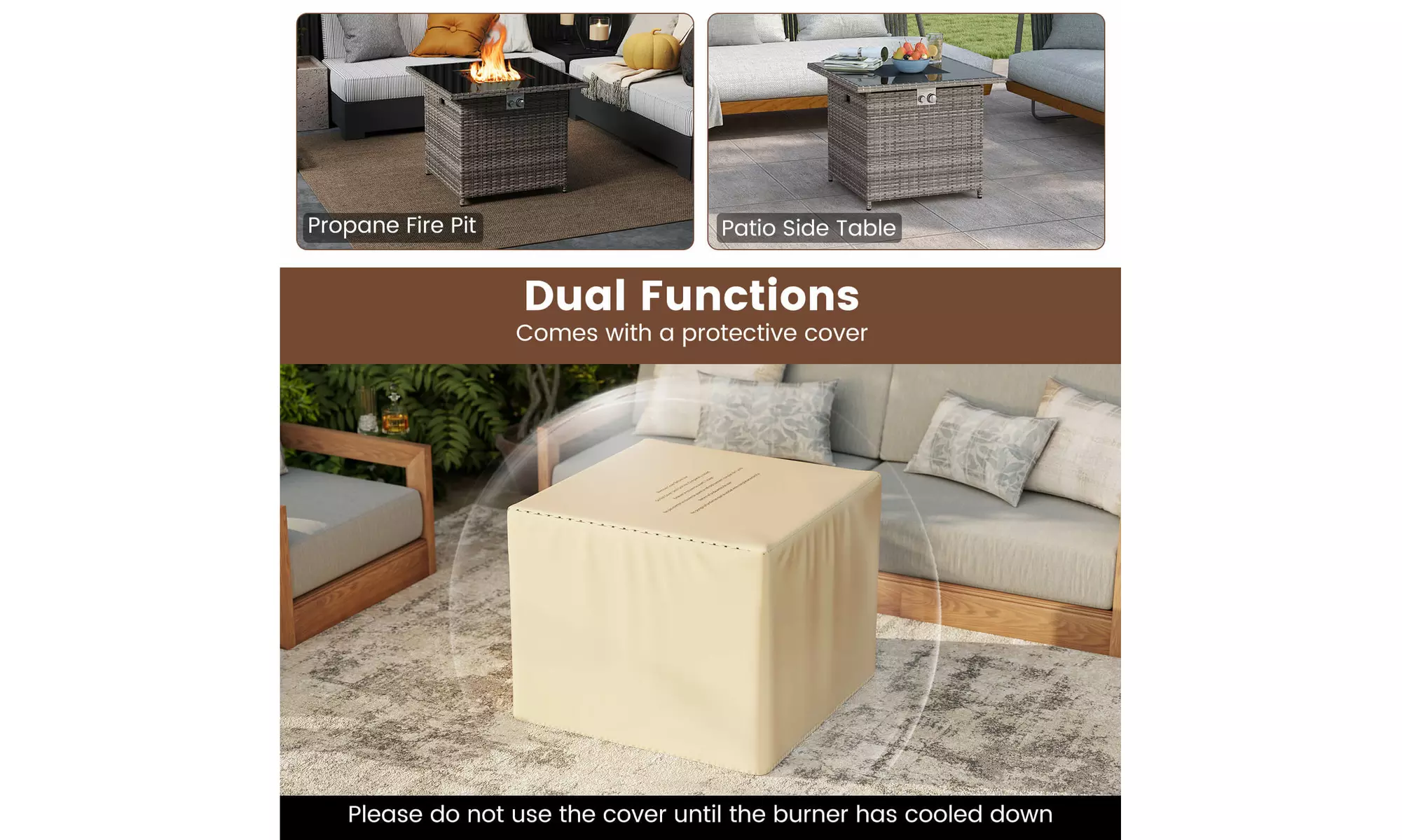 Costway Propane Fire Pit Table with Metal Slatted Tabletop & Steel Burner