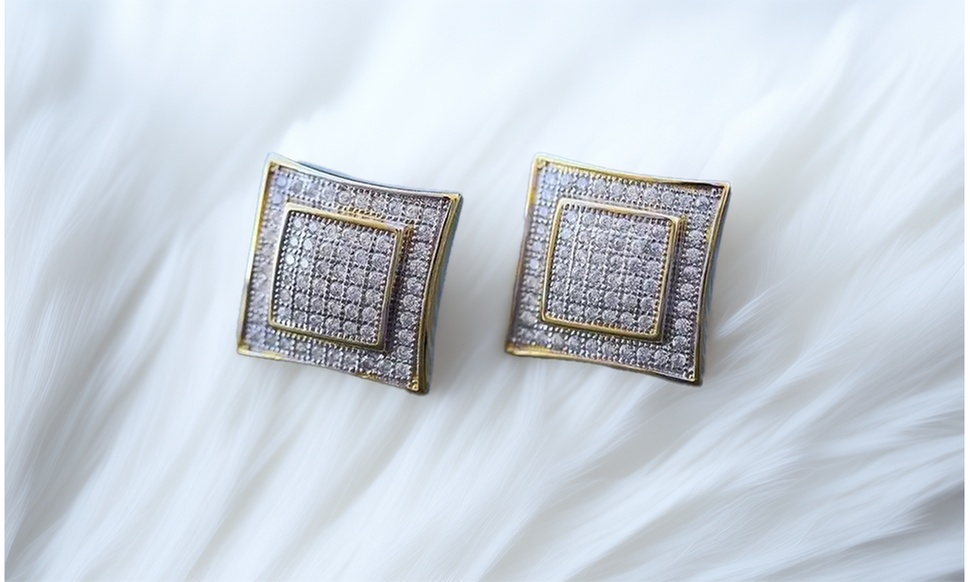 Certified Jewelry Men's 14K Gold and Sterling Silver Square Lab Diamond Earrings