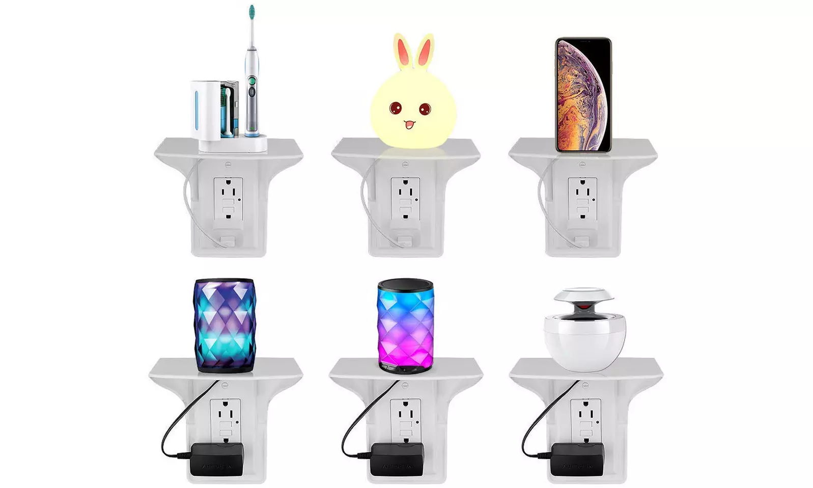 Wall Outlet Shelf - Space Saving With Cable Channel - Counter Top Socket Shelf - Primary Image