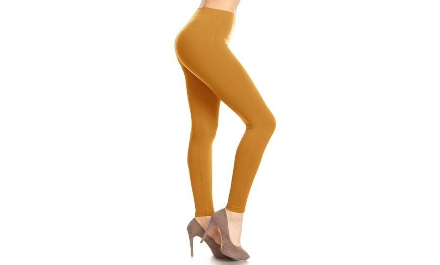 Image 82: Plus size,Solid Color Basic Soft Comfy Elastic Waistband High Waist Leggings