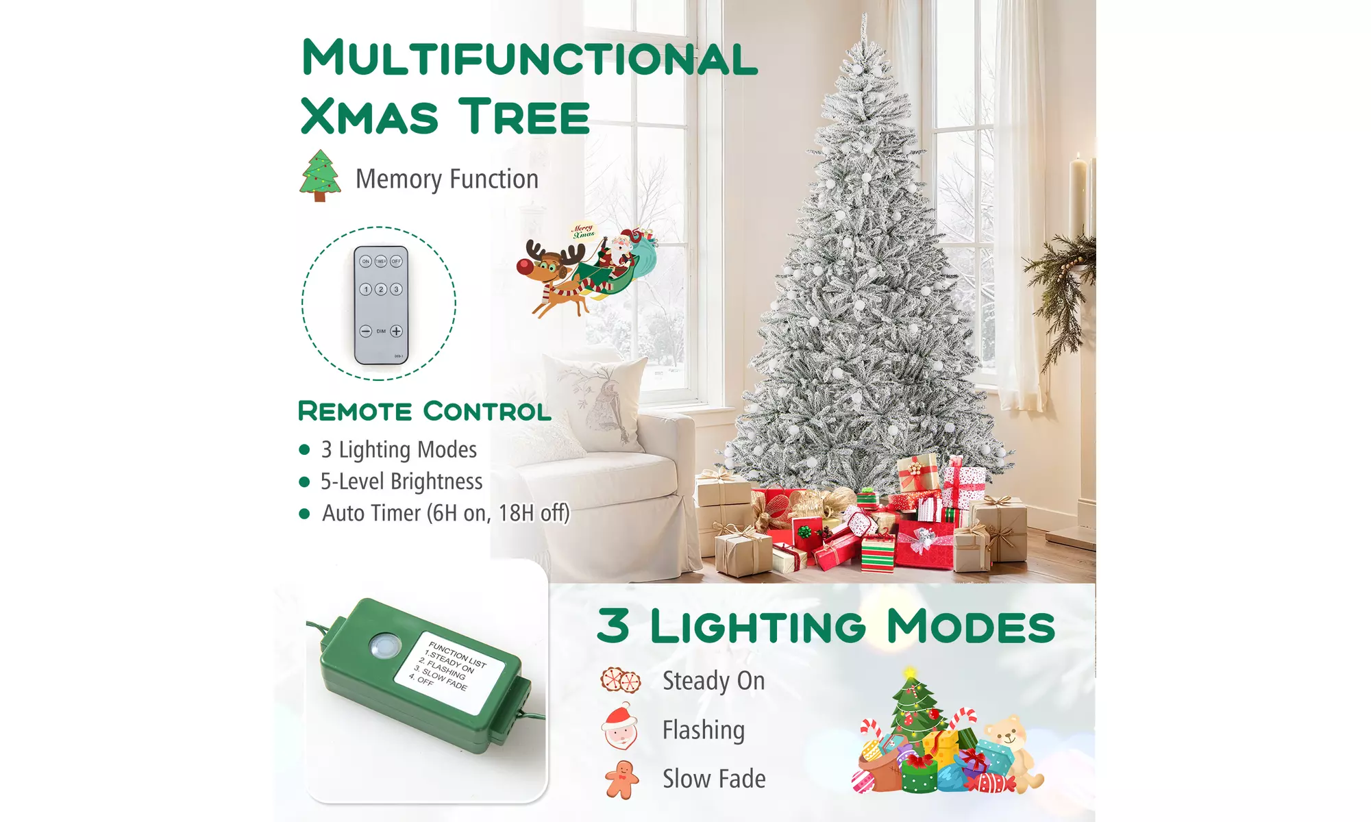 Costway Pre-Lit Artificial Christmas Tree with Branch Tips | Warm White LED Lights | Easy Setup & Home Decor