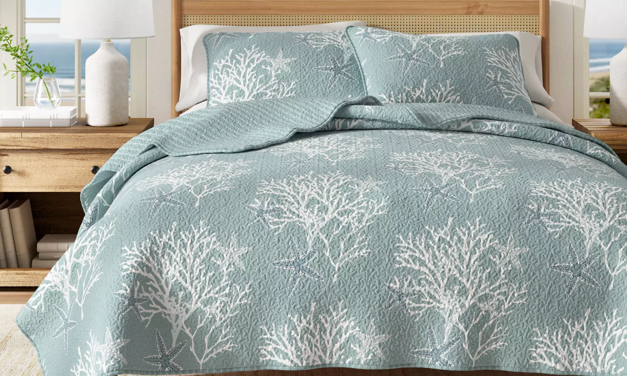 FreshFolds Reversible Coastal Themed Quilt Set (2- or 3-Piece) Seaside Escape