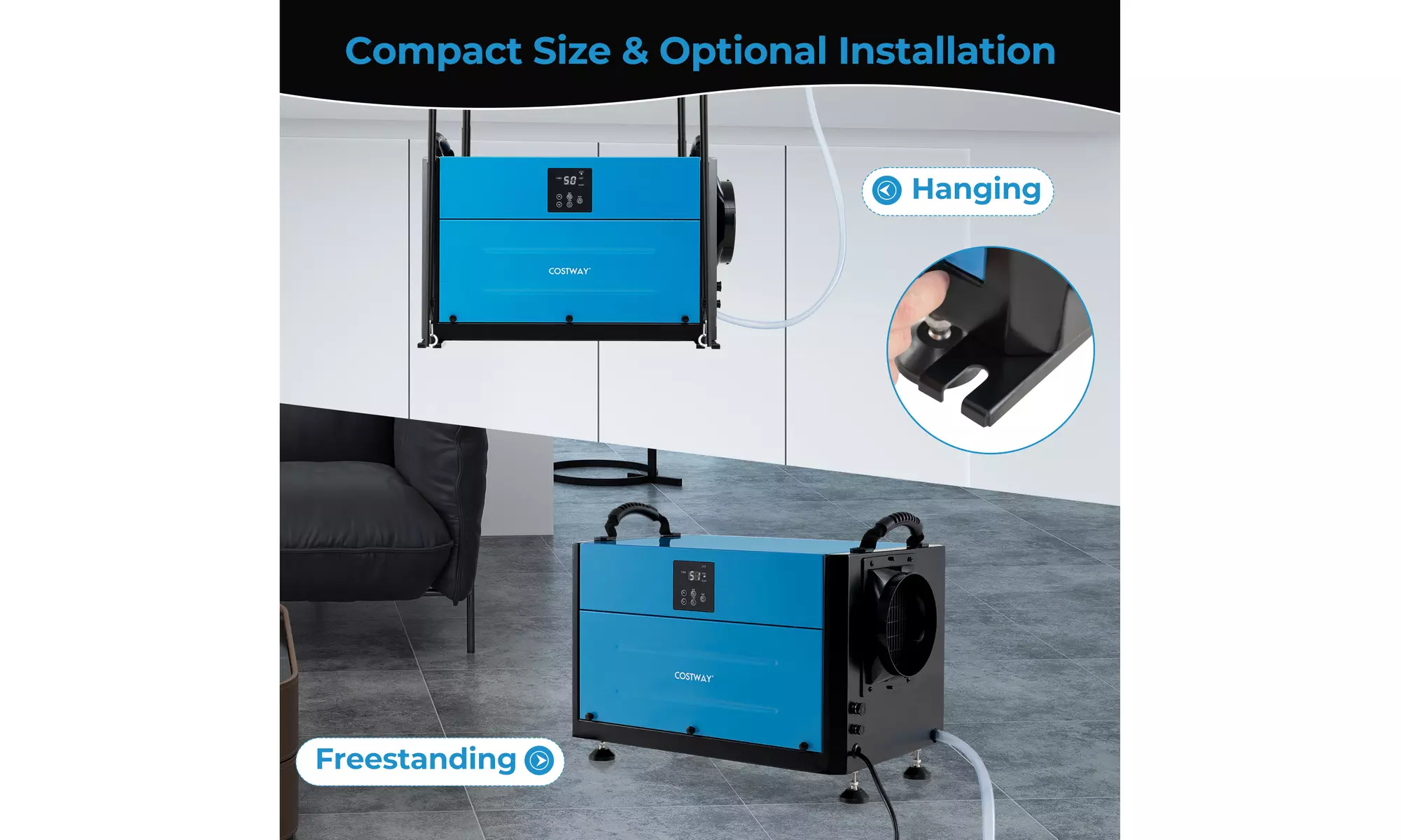 Costway Crawl Space Dehumidifier Commercial Dehumidifier w/ 3 Modes & 24H Timer